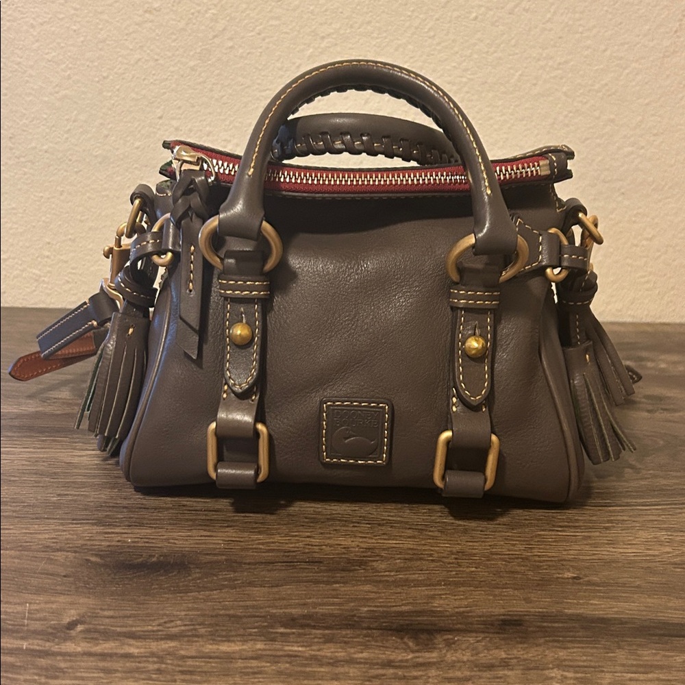 Dooney & Bourke Nano Elephant Grey Florentine Tassels Leather Convertible Bag